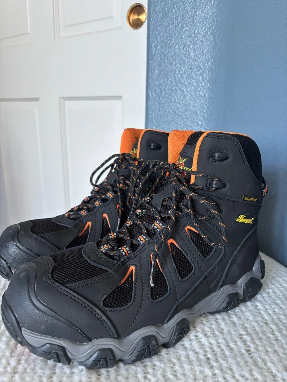 Men's Black and Orange Hiking Boots with Cushioned Support